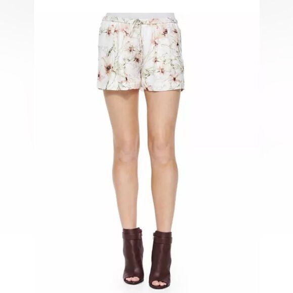 Haute Hippie drawstring silk shorts in floral-print georgette. - Picture 1 of 10